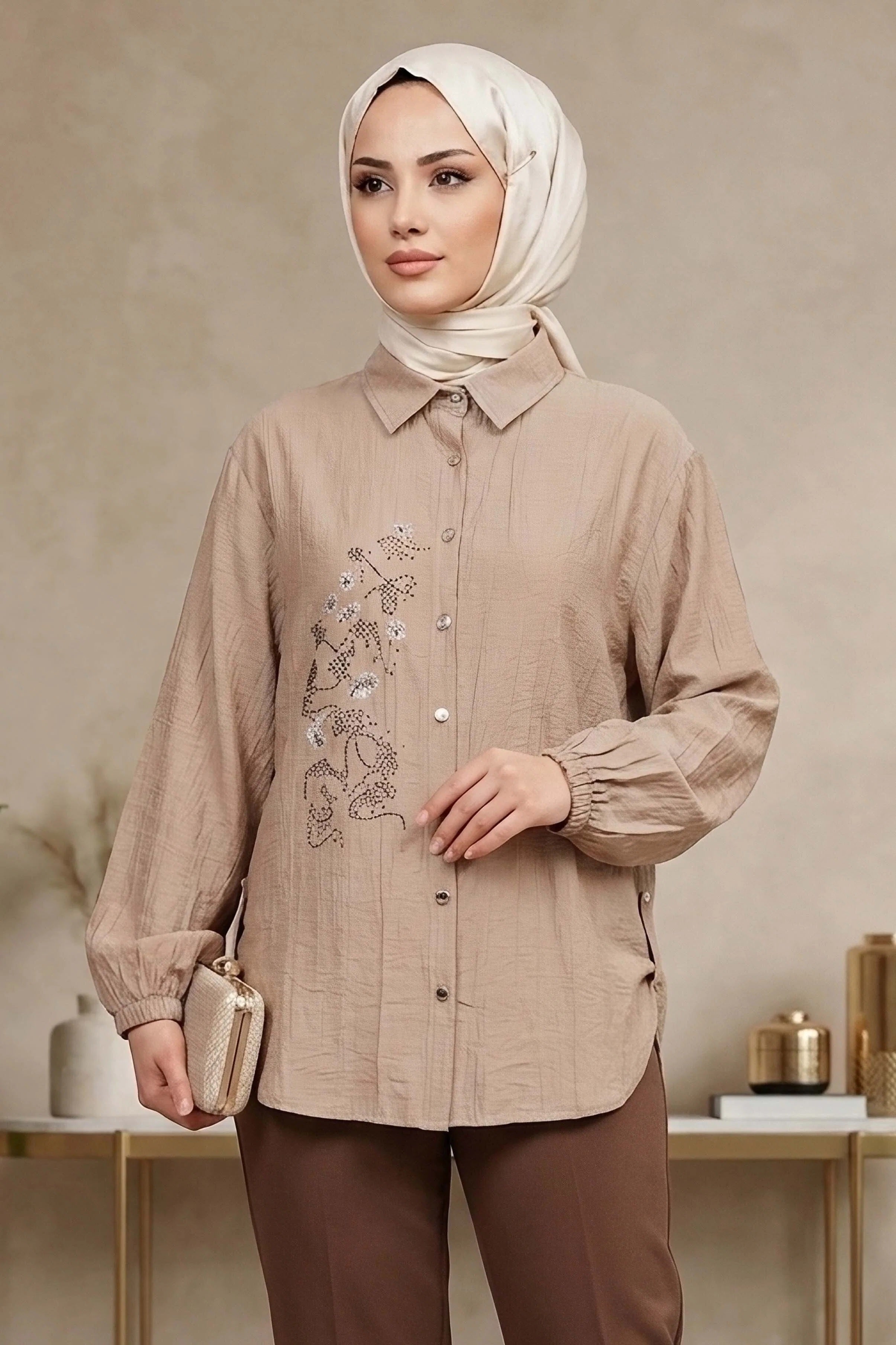 Elegant Embellished Modest Shirt