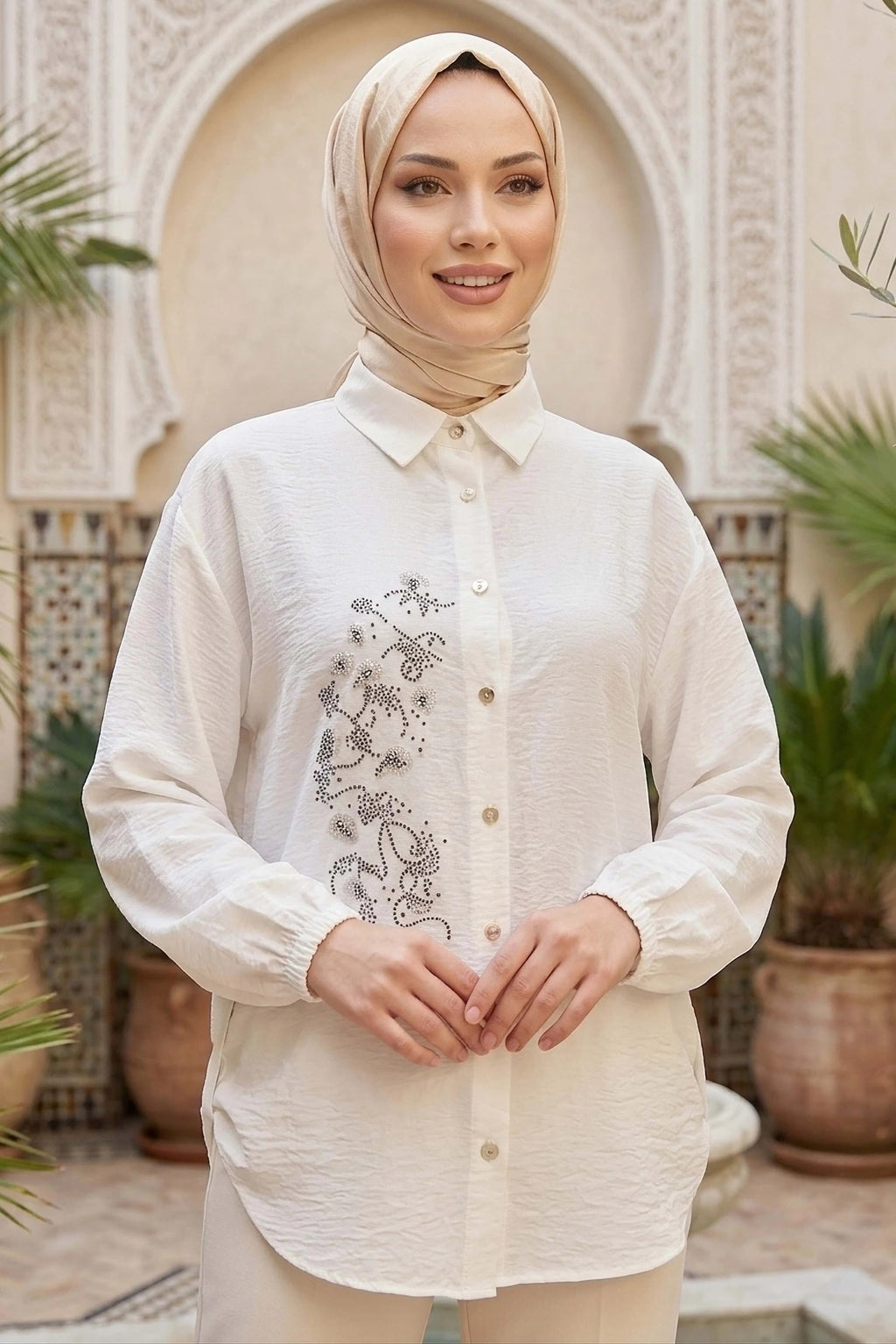 Elegant Embellished Modest Shirt