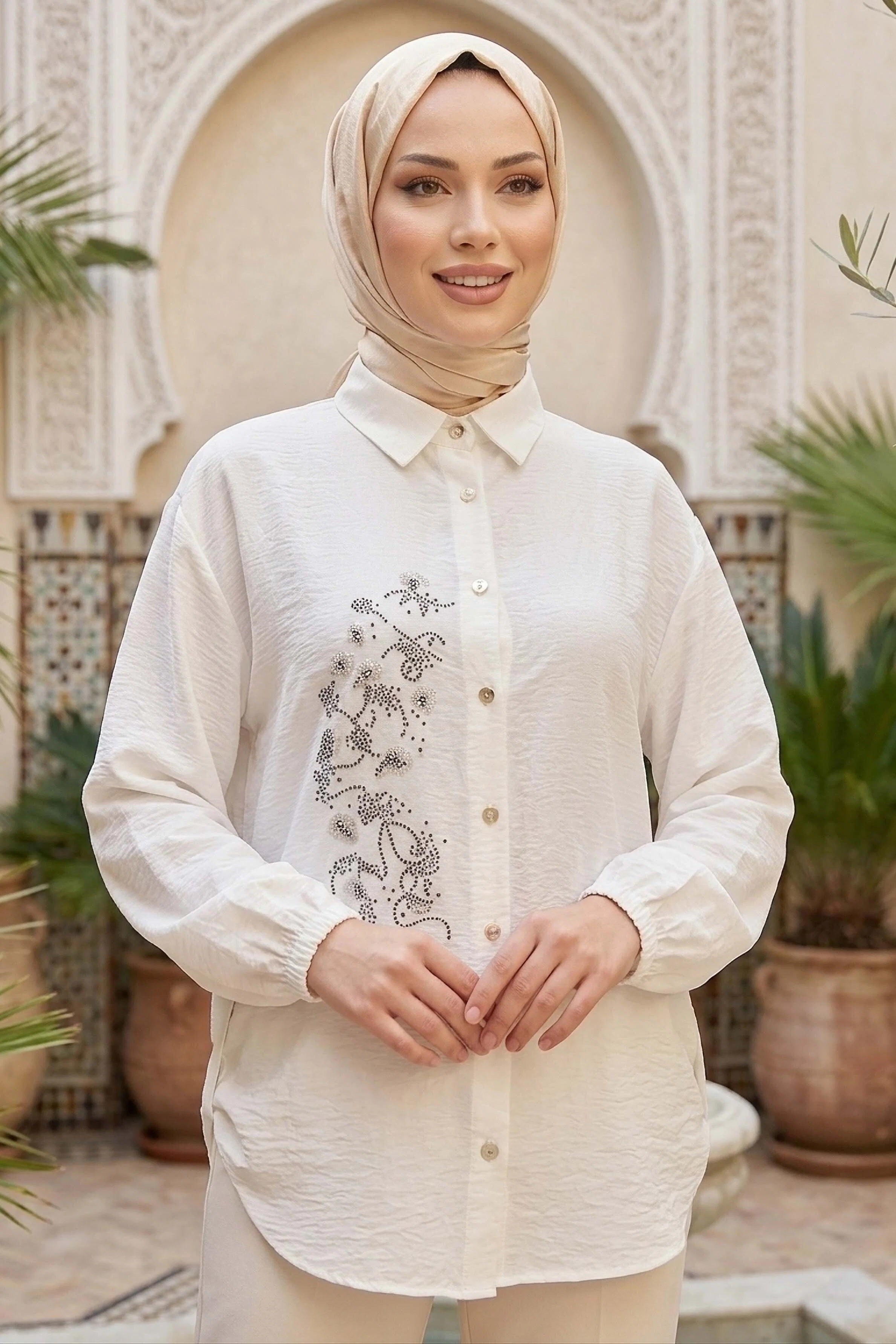 Elegant Embellished Modest Shirt