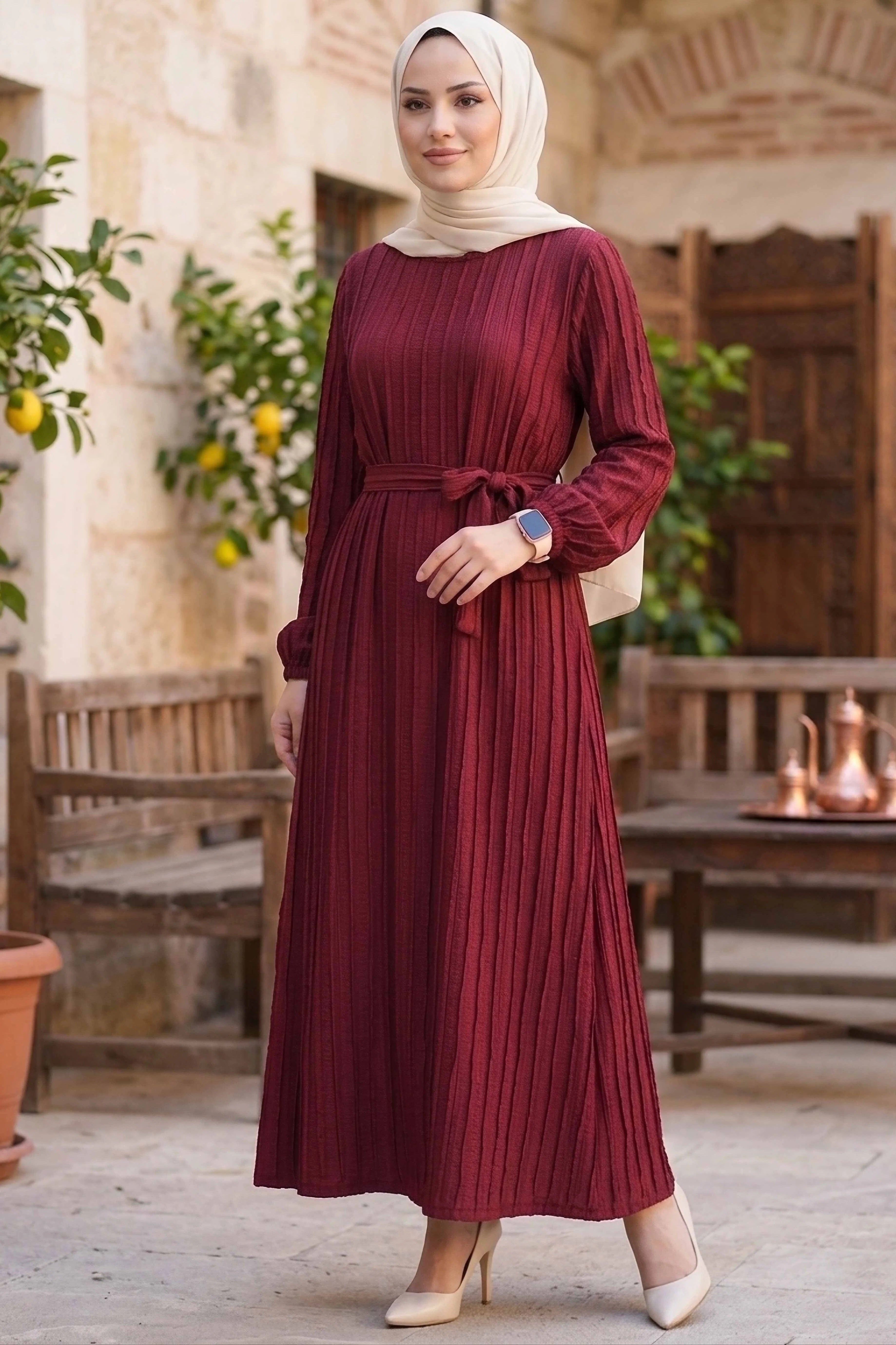 Pleated Modest Maxi Dress
