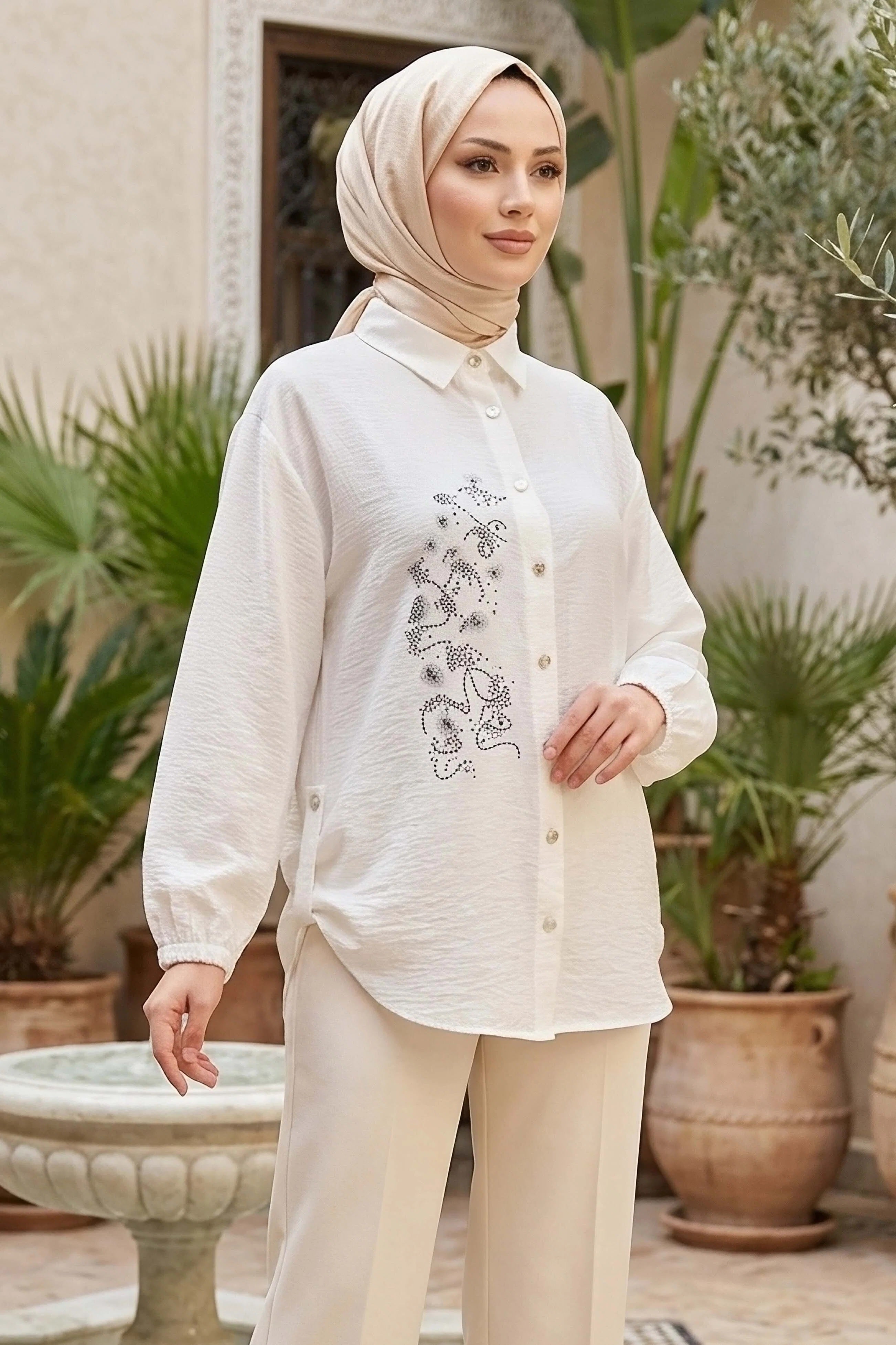 Elegant Embellished Modest Shirt