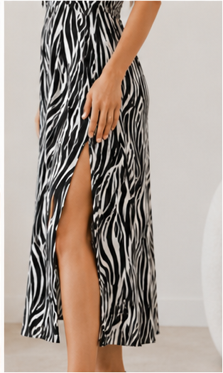 Zebra Print Side Slit Midi Dress