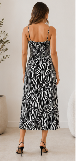 Zebra Print Side Slit Midi Dress