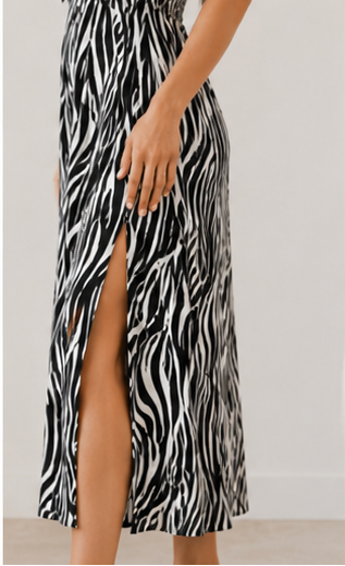 Zebra Print Side Slit Midi Dress