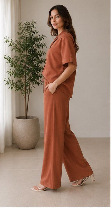 Effortless Linen-Blend Co-ord Set in Terracotta