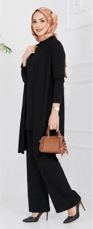 Elegant Modest 3-Piece Ribbed Set