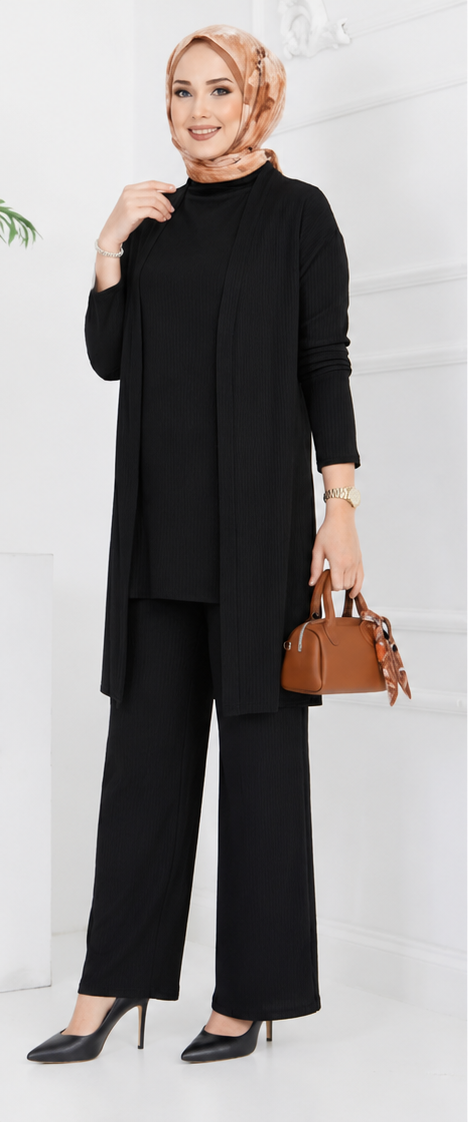 Elegant Modest 3-Piece Ribbed Set