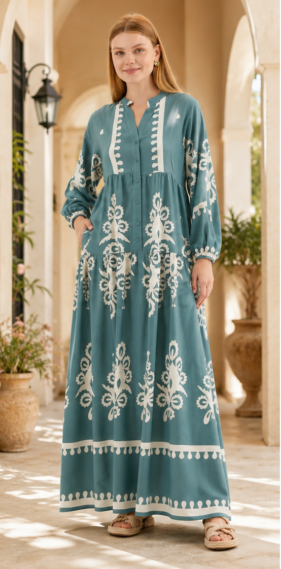 Printed Modest Maxi Dress