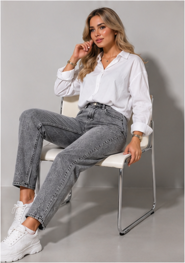 Grey Acid Wash Mom Jeans