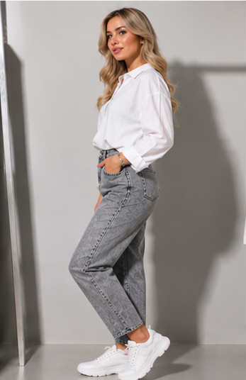 Grey Acid Wash Mom Jeans